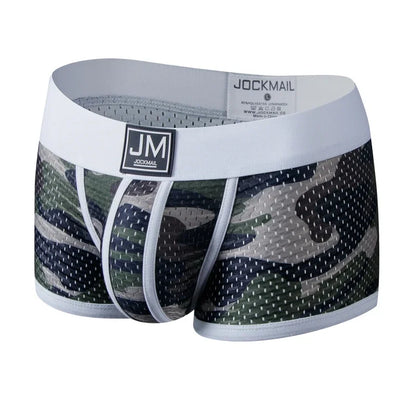 Camo Boxer Briefs Mesh Underwear Breathable for Gym/Running/Outdoor Sports Trunks Shorts Cueca Gay Male Panties Underpants