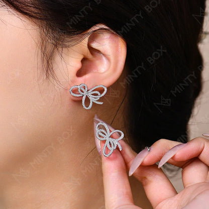MINTYBOX Bowknot Moissanite Stud Earrings for Women S925 Sterling Silver Lab Diamond Earring Luxury Engagement Jewelry Gift
