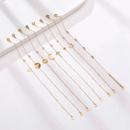 Birthstone Zirconia Thin Chain Link Cross Bracelet Stainless Steel Women's Adjustable Link Stacked Layered Chain Bracelets