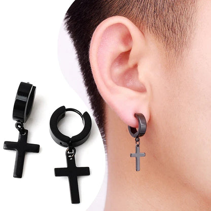 Black Cross Earrings for Men and Women | Stainless Steel Punk Stud Set