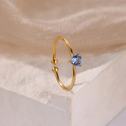 2025 Birth Colorful Cubic Zircon Heart Opening Rings For Women Fashion Dainty Stainless Steel Princess Ring Jewelry Wedding Gift