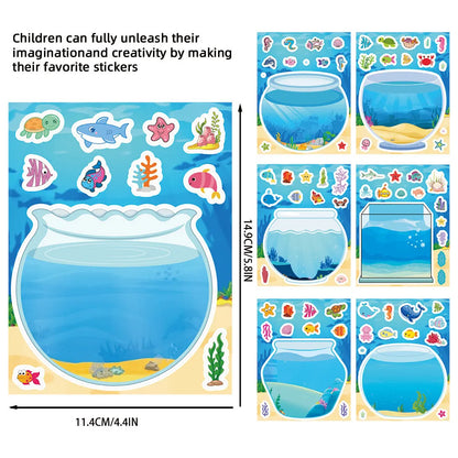8 Pieces Kids Fish Tank Sticker Puzzles | Cartoon Marine Animal Decals