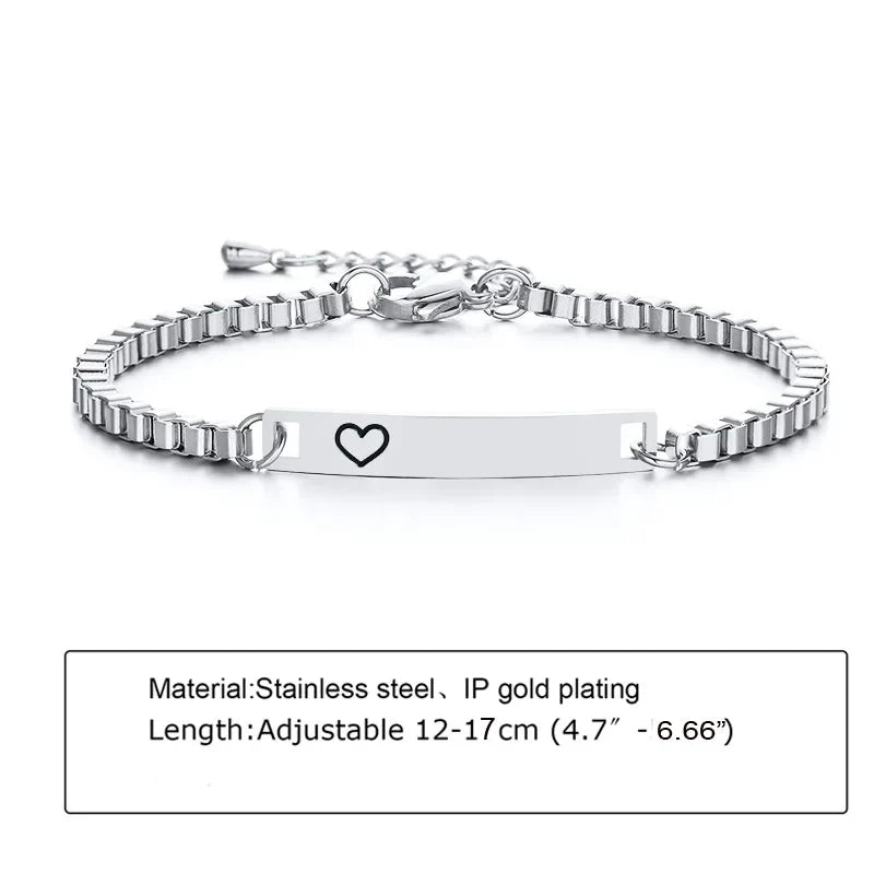 Custom Personalized Name ID Bracelet Gilrs Boy Gifts, Stainless Steel Curb Chain Link Crown Bracelet Not Allergic