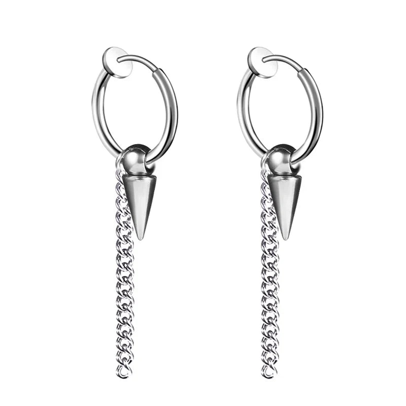 Black Arrow Punk Stainless Steel Stud Earrings | Unisex Gothic Ear Clip Set