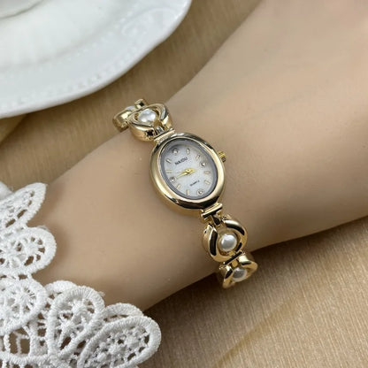 Luxury Pearl Inlaid Bracelet Watch Fashion Women Quartz Watch Brand Oval Dial Dress Wristwatches Dropshipping Relojes Para Mujer