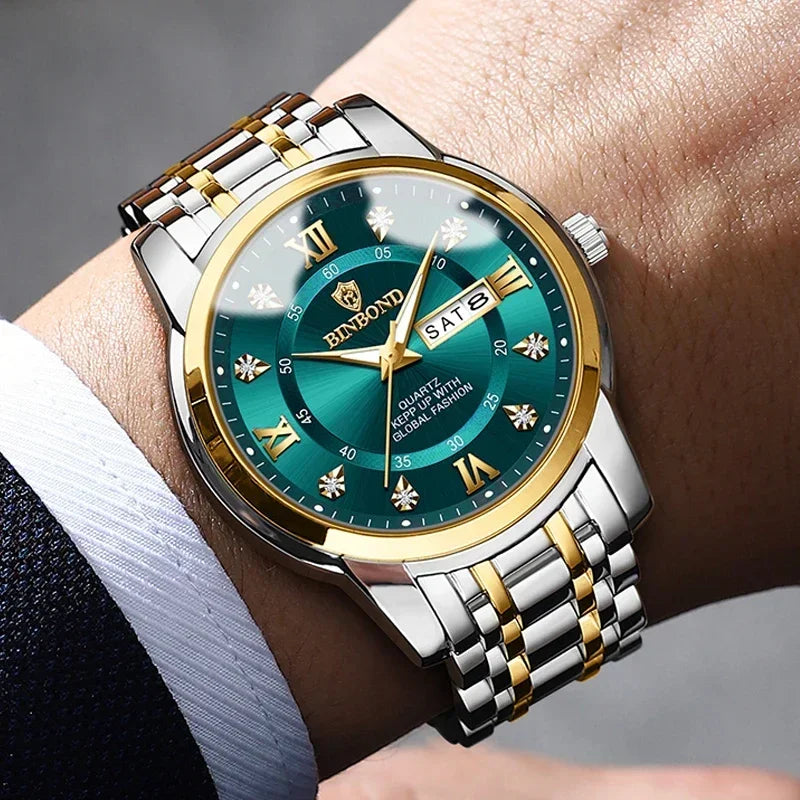 New Gifts Casual Business Diamond Clock Men Luxury Watch Automatic Watches Mens Fashion Quartz Wristwatches Gold Reloj Hombre
