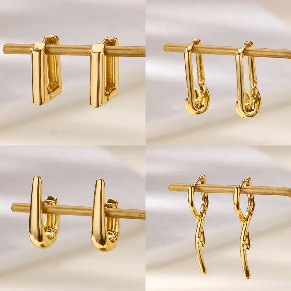 Elegant Square Earrings for Women Girls Stainless Steel Hoop Earrings Luxury Wedding Engagement Aesthetic Jewerly aretes