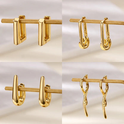 Elegant Square Earrings for Women Girls Stainless Steel Hoop Earrings Luxury Wedding Engagement Aesthetic Jewerly aretes