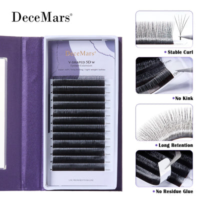 DeceMars V-shaped 5D Eyelash Extensions | Matte Black 12 Rows Tray