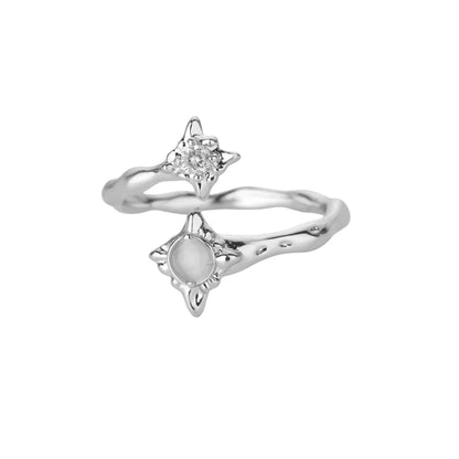 Zircon Flower Rings For Women Gold Color Double Flower Adjustable Stainless Steel Ring Wedding Party Christmas Jewelry Gift