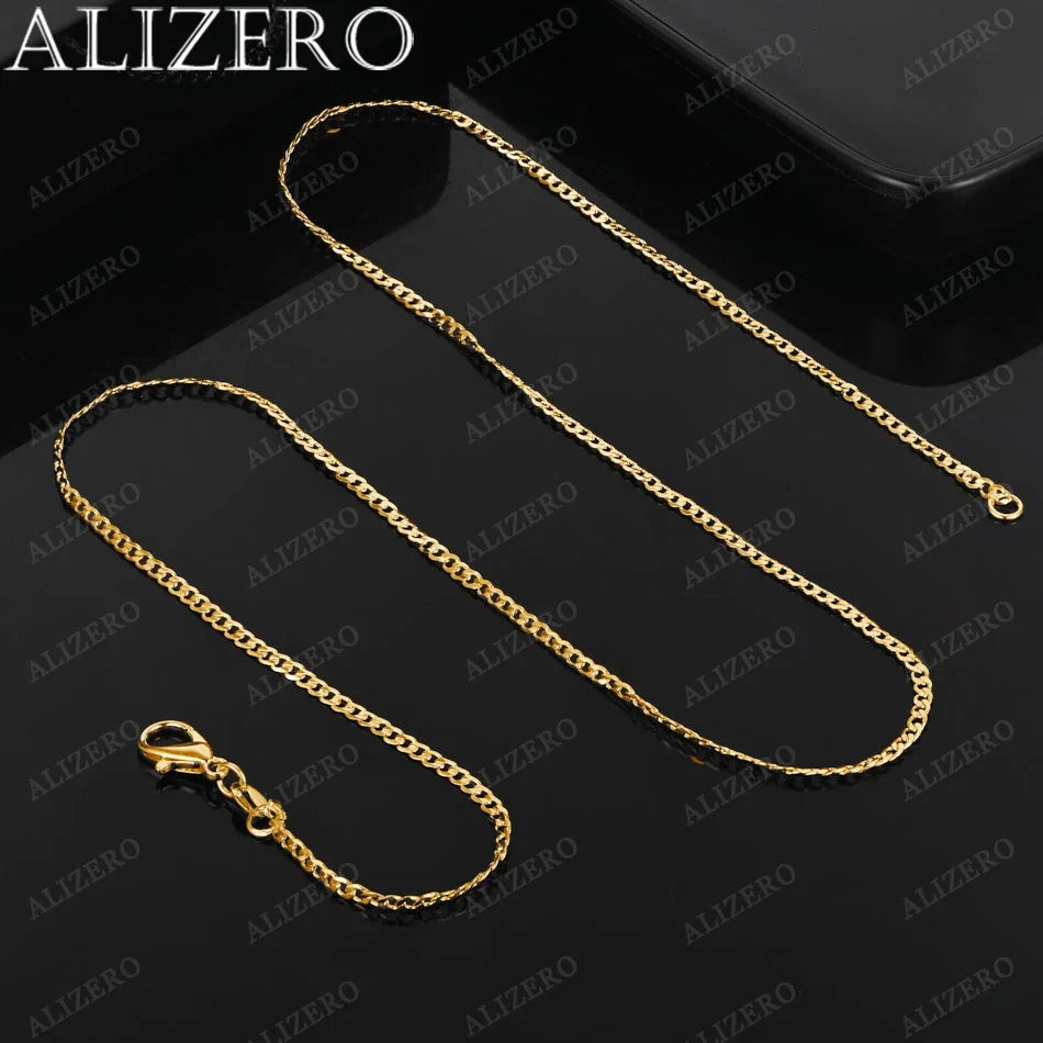 ALIZERO 18K Gold Exquisite 2mm Flat Chain Necklaces 16/18/20/22/24/26/28/30 Inches Women Men Fashion Fine Jewelry Wholesale