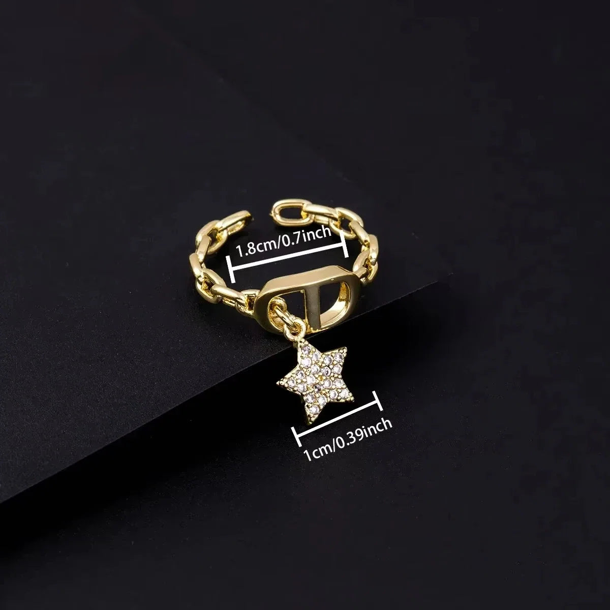 Cross Diamond Letter Ring Niche Design Pendant Trendy Daily Versatile Women's Ring New Open Adjustable Ring