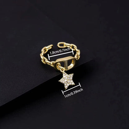 Cross Diamond Letter Ring Niche Design Pendant Trendy Daily Versatile Women's Ring New Open Adjustable Ring
