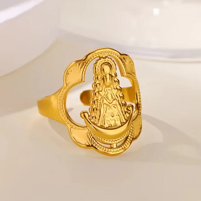 Elegant Stainless Steel Big Bloom Flower Rings For Women Gold Color Sun Starfish Open Ring Finger Jewelry Wedding Her Gift Punk