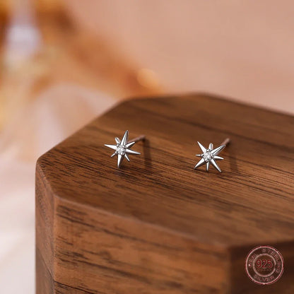 925 Sterling Silver Geometric Eight Star Stud Earrings | Fine Zircon Jewelry for Women