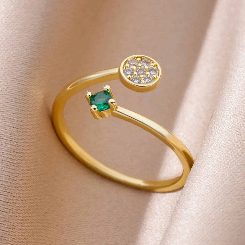 Tiny Green Zircon Round Rings For Women Geometric Stainless Steel Ring Luxury Wedding Christmas Jewelry Gift Free Shipping