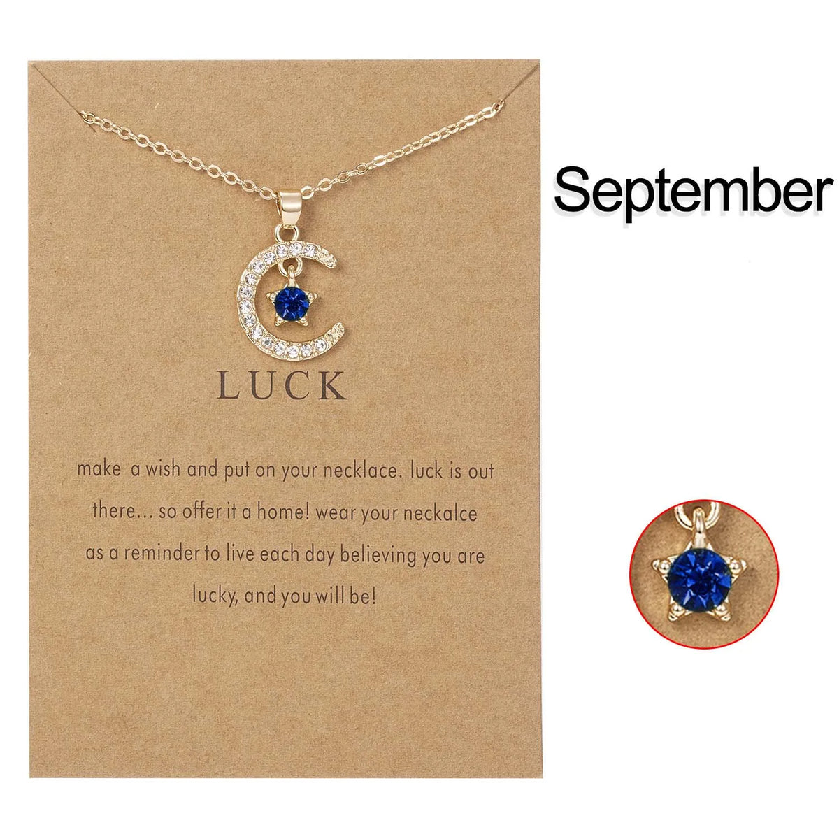 Fashion Moon Star Necklaces For Women 12 Months Crystal Birthstone Pendant Chain Men Trendy Birthday Party Jewelry Gift