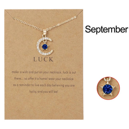Fashion Moon Star Necklaces For Women 12 Months Crystal Birthstone Pendant Chain Men Trendy Birthday Party Jewelry Gift