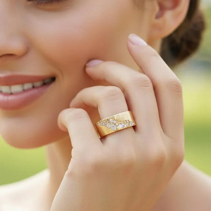 Geometric Green Stone Gold Leaf Ring | Fine Cocktail Jewelry for Women