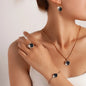 5 Piece Set Women Fashionable Temperament Circular Green Crystal Necklace Bracelet Earring Ring Combination Versatile Exquisite