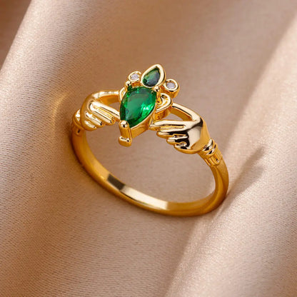 Luxury Zircon Heart Rings For Women Gold Color Open Stainless Steel Crystal Geometry Finger Ring Jewelry Wedding Gift anillos