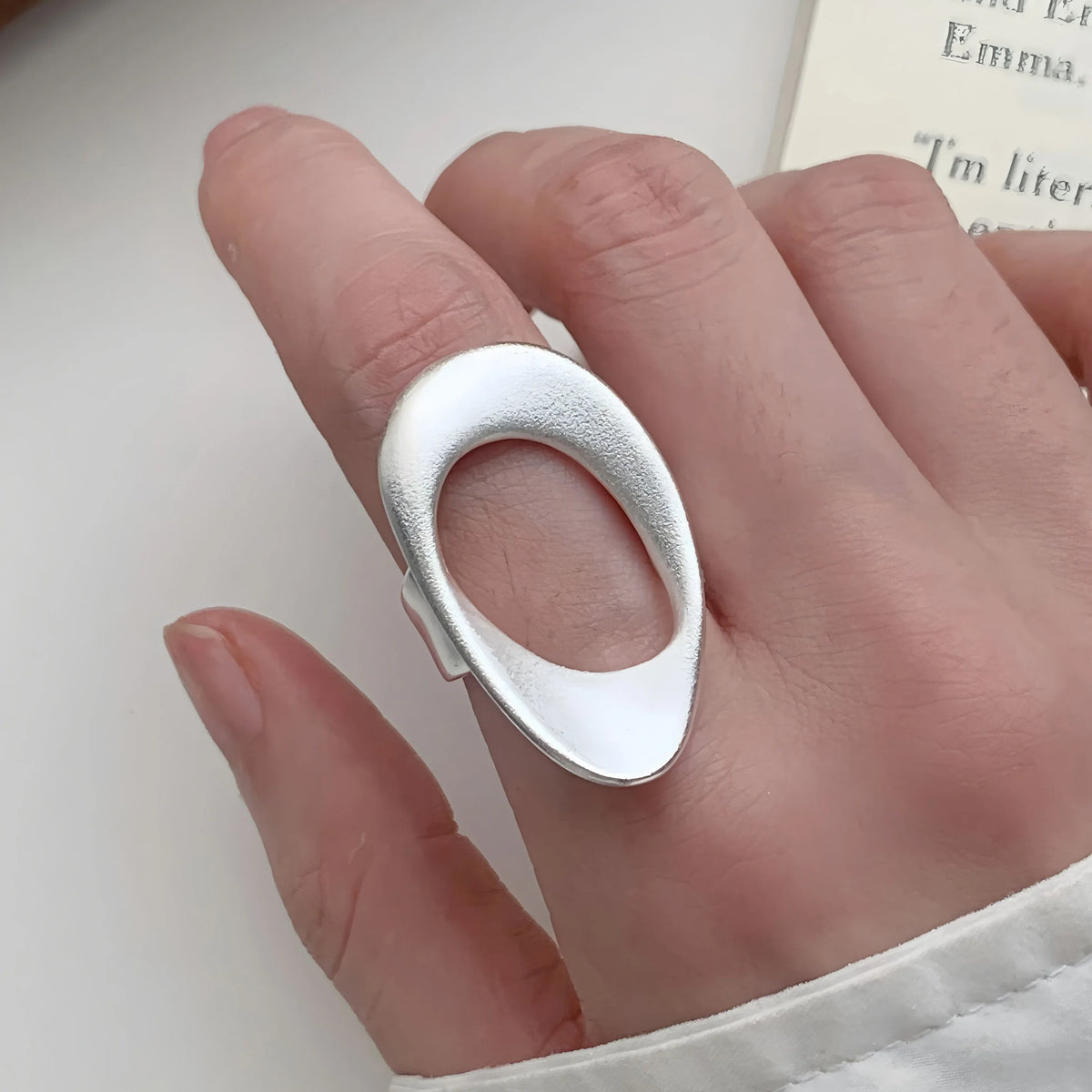 925 Sterling Silver Frosting Geometry Ring | Textured Wide Band for Women