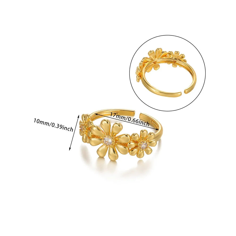 Stainless Steel Exaggerated Big Flower Rings For Women Gold Color Sunflower Finger Ring Female Fashion Aesthetic Jewelry Gift