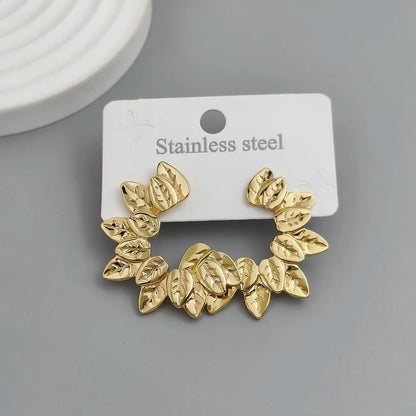 Creative heavy metal pentagonal star leaves stainless steel earrings, waterproof and rusty-free women's earrings, party jewelry
