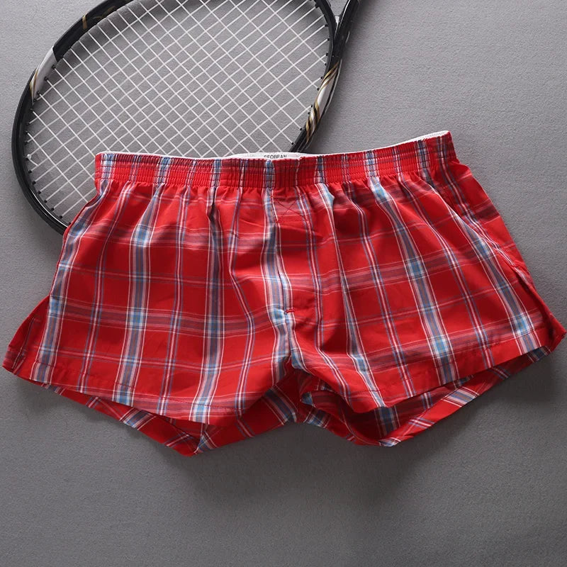 SEOBEAN MENS SEXY COTTON SHORTS HOME COMFORT CHECKERED FIT TRUNKS