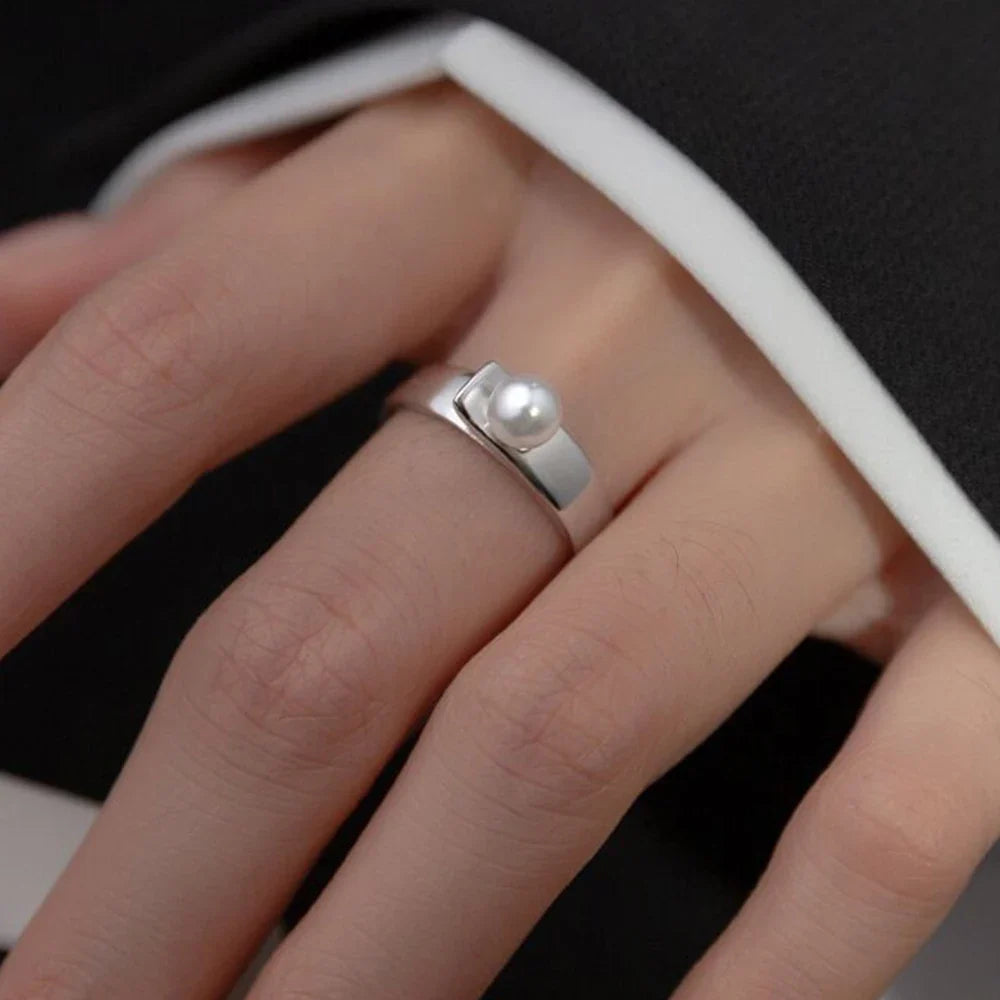 PANJBJ 925 Sterling Silver Pearl Irregular Ring | Women Shell Overlapping Hollow Sweet Design Jewelry