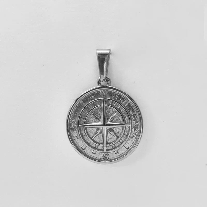 18K Gold Plated Stainless Steel Compass Pendant Necklace - Round Coin Design for Men & Women, Waterproof Unisex Jewelry Gift