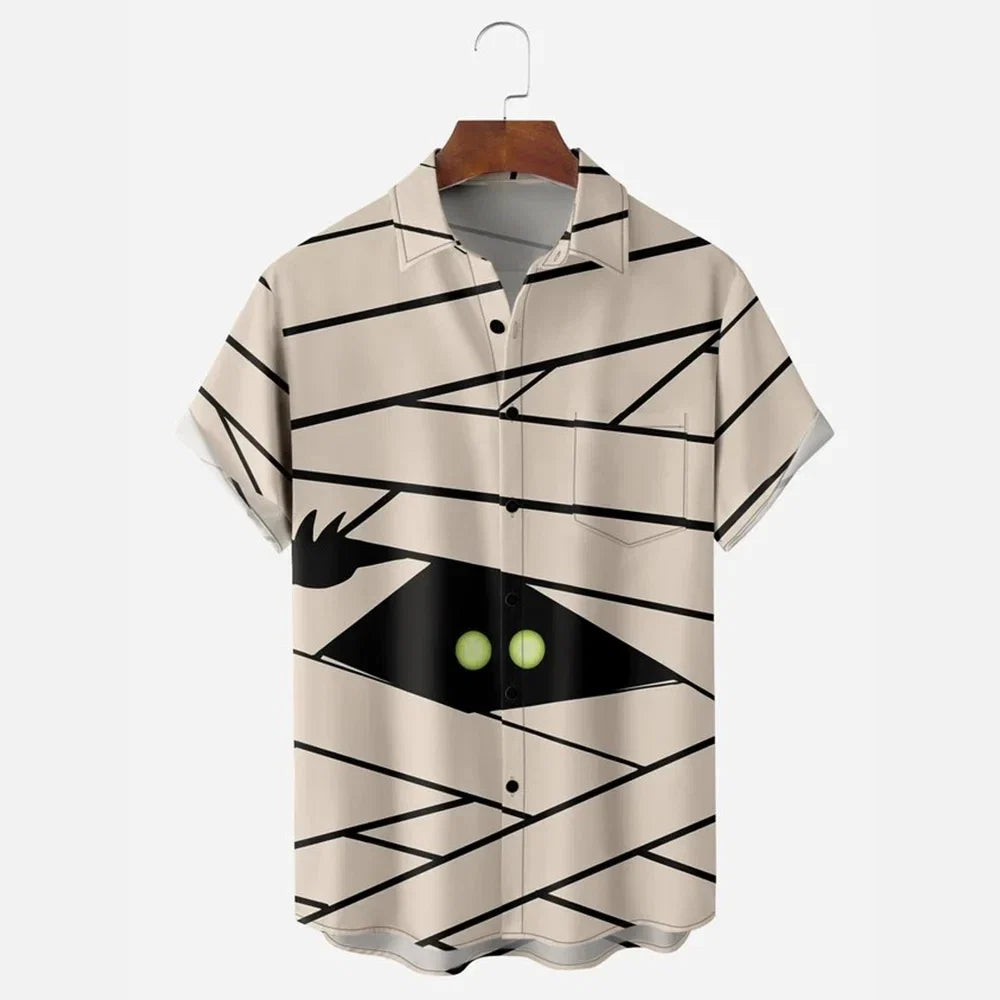 New men's street fashion summer daily shirt Hawaiian colorful rainbow print casual loose shirt short sleeved beach loose top