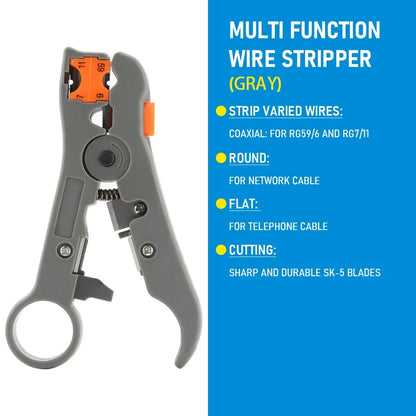 Multi-Functional Coaxial Cable Stripping Pliers | Wire Stripper Tool for UTP/STP RG59 RG6 RG7 RG11
