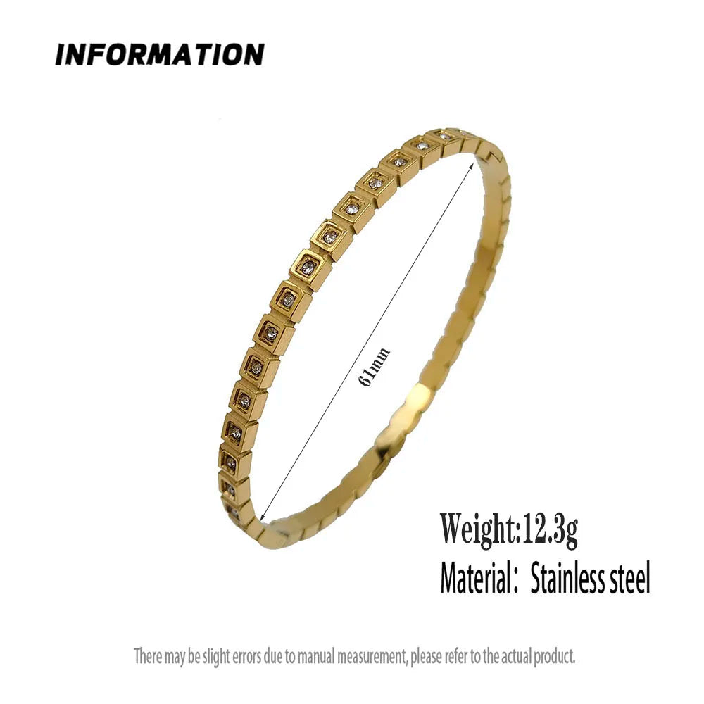Classic square zircon gold-plated stainless steel bracelet 18K, high quality waterproof couple bracelet, wife gift