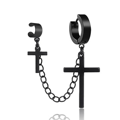 Punk Cross Pendant Clip Earring | Unisex Metal Chain Tassel Ear Cuff