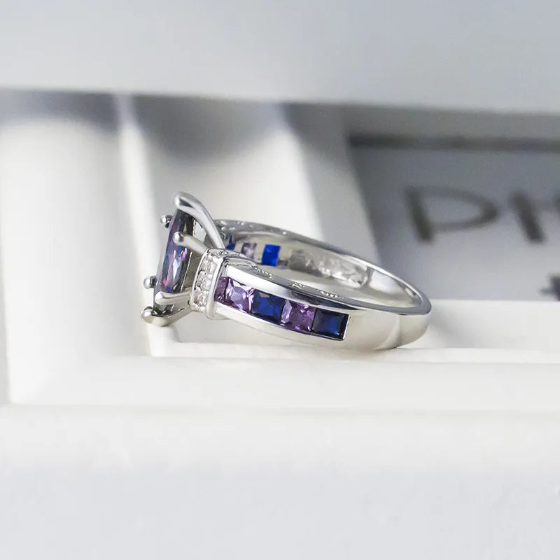 925 Sterling Silver Special Marquise Shape Shiny Purple CZ Prong Setting Fashion Party Rings for Women Jewelry Gift