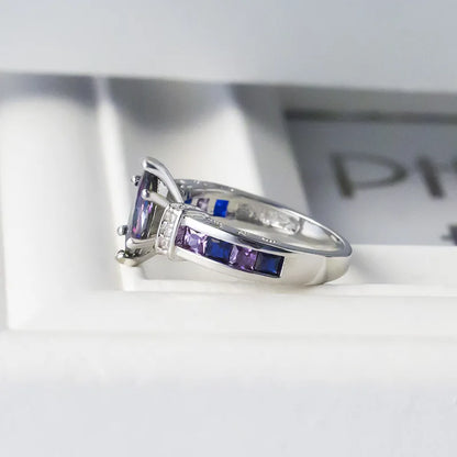 925 Sterling Silver Special Marquise Shape Shiny Purple CZ Prong Setting Fashion Party Rings for Women Jewelry Gift