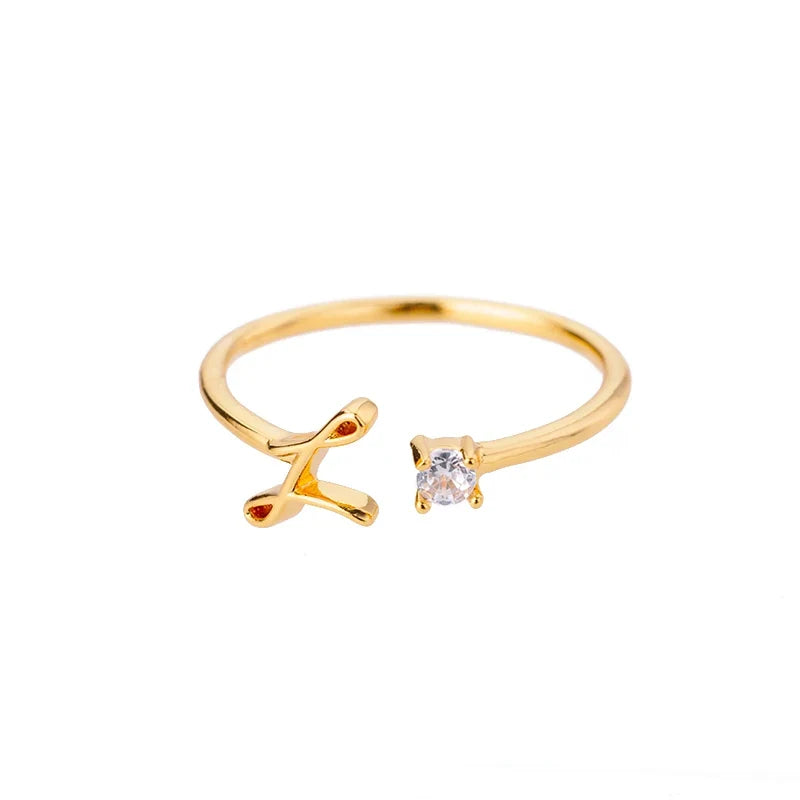 Zircon Tiny Initial Letter Rings For Women Stainless Steel A-Z Letters Adjustable Ring Female Christmas Aesthetic Jewelry Gift