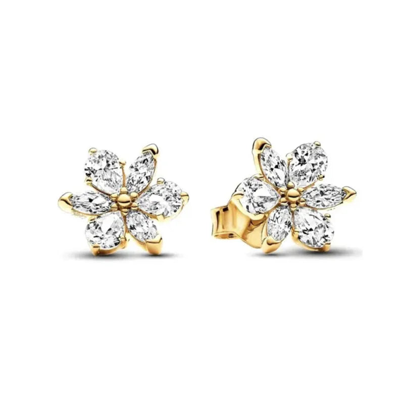 European New Cross Sunflower Gold Color Stud Earrings, Fit Women's Festival Exquisite Charm Jewelry Gifts  925 Silver