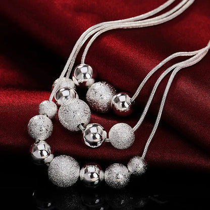 URBABY 925 Sterling Silver 18-inch Frosted Beads Pendant Earrings Necklace for Woman Fashion Jewelry Set Wedding Gift