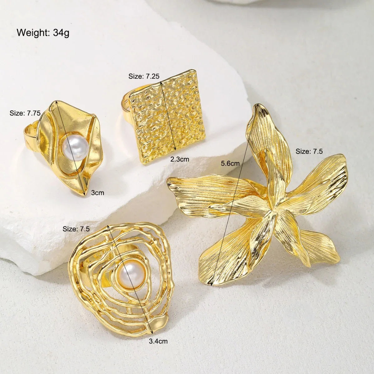 4 Pcs Exaggerated Gold Color Ring Set for Women 2025 Personality Metal Punk Party Big Flower Finger Ring Jewelry Accessories