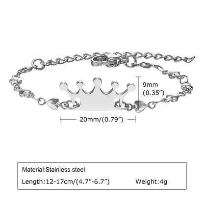 Custom Personalized Name ID Bracelet Gilrs Boy Gifts, Stainless Steel Curb Chain Link Crown Bracelet Not Allergic