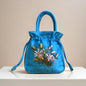 Small Embroidered Flower Bucket Bag | Women's Top Handle Drawstring Purse
