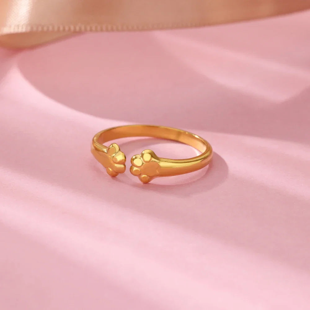 Cute Cat Claw Open Rings For Women Stainless Steel Gold Color Temperament Animal Finger Ring 2025 New Fashion Couple Jewelry