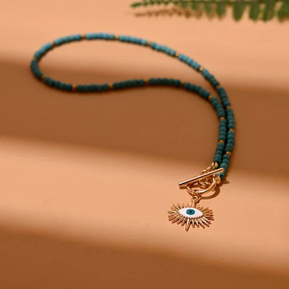 Colorful Stone Choker Necklace | Round Evil Charm Pendant for Women