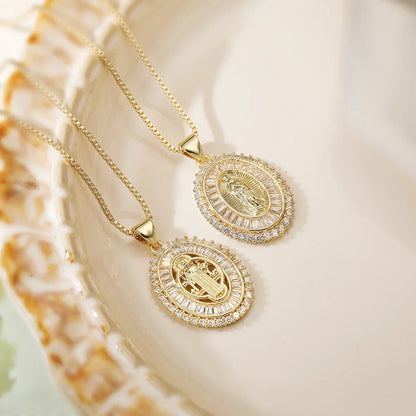 NEWBUY 2025 New Arrival Classic Design Gold Color Virgin Mary Pendant Necklace For Women Shiny CZ Zircon Copper Jewelry