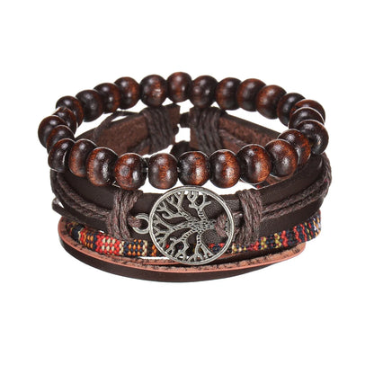 MeMolissa New Fashion Braided Wrap Leather Bracelets for Men High Quality Vintage Charm Wood Beads Ethnic Tribal Wristbands