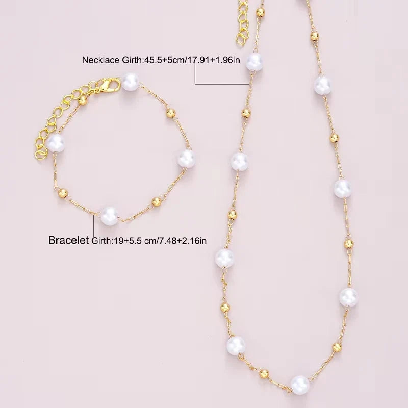 2 Pcs Exquisite Gold Color Bohemian Jewelry Set for Women Fashion Pearl Cross Pendant Necklace Bracelet Set Casual Jewelry Gifts