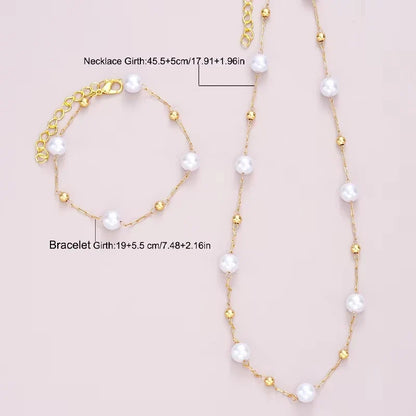 2 Pcs Exquisite Gold Color Bohemian Jewelry Set for Women Fashion Pearl Cross Pendant Necklace Bracelet Set Casual Jewelry Gifts