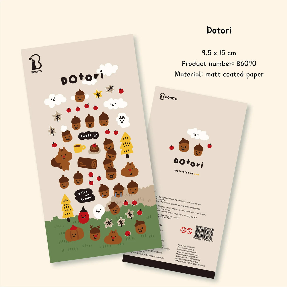 BONITO Kawaii Squirrel Acorn Stickers | Cute Paper Stickers for Scrapbooking and Journaling